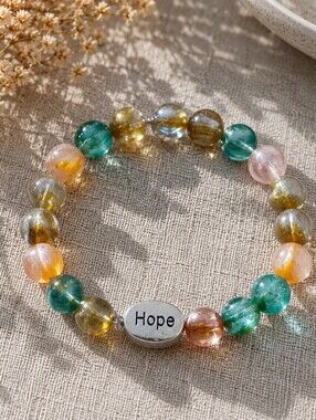 Hope Bracelet | Handmade Inspirational Stretch Bracelet | Green & Gold Beaded Br